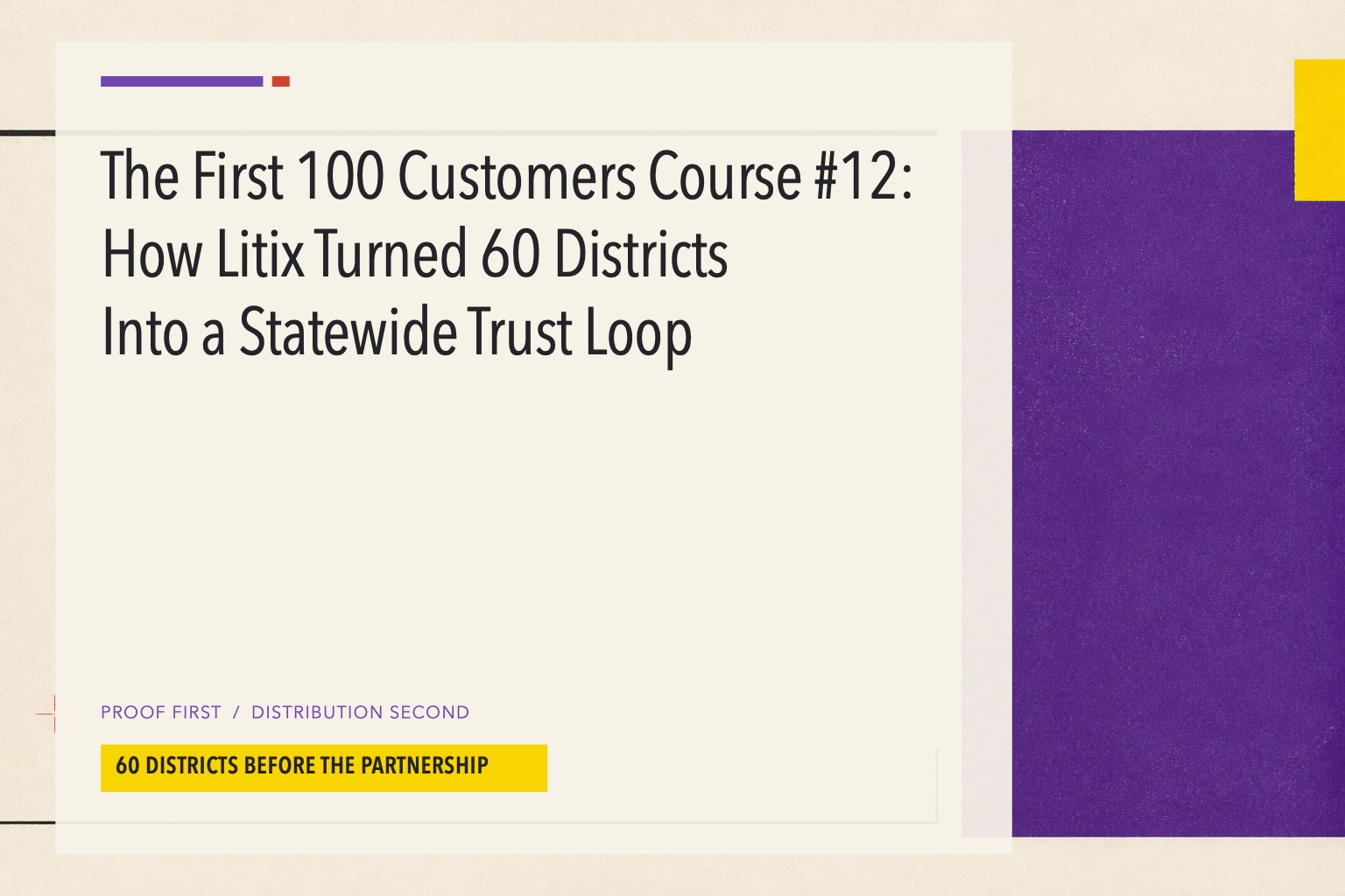 Typographic cover for the Litix first-customer course highlighting 60 districts before the association partnership