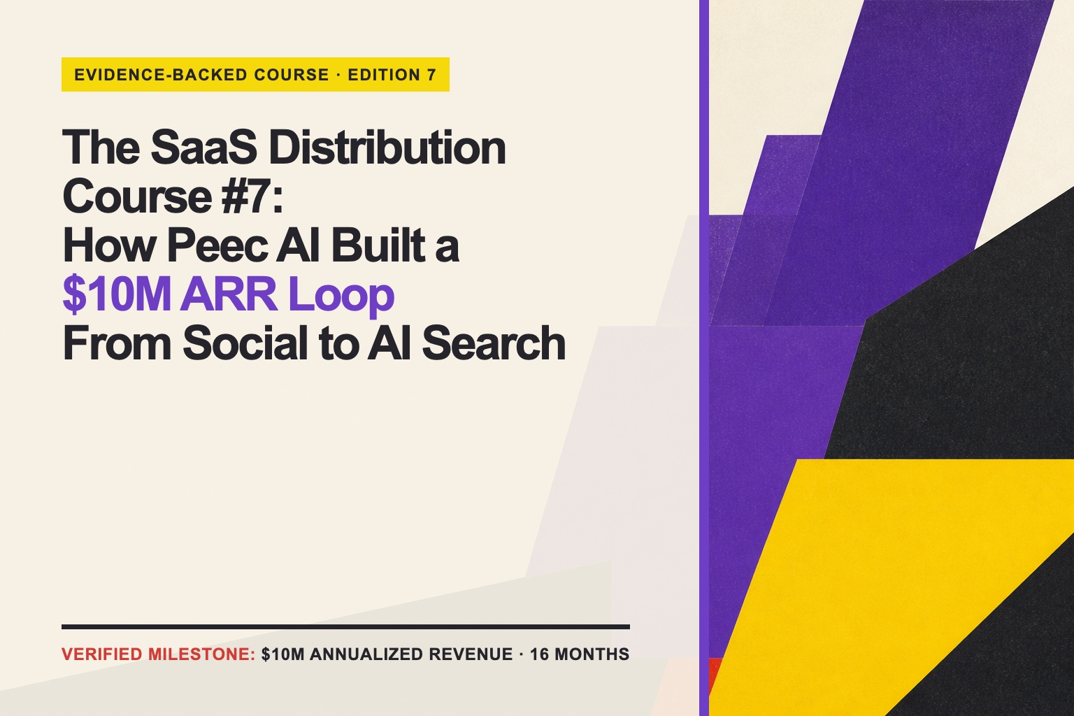 Typographic cover for The SaaS Distribution Course number 7, highlighting Peec AI's ten-million-dollar ARR loop from social to AI search.