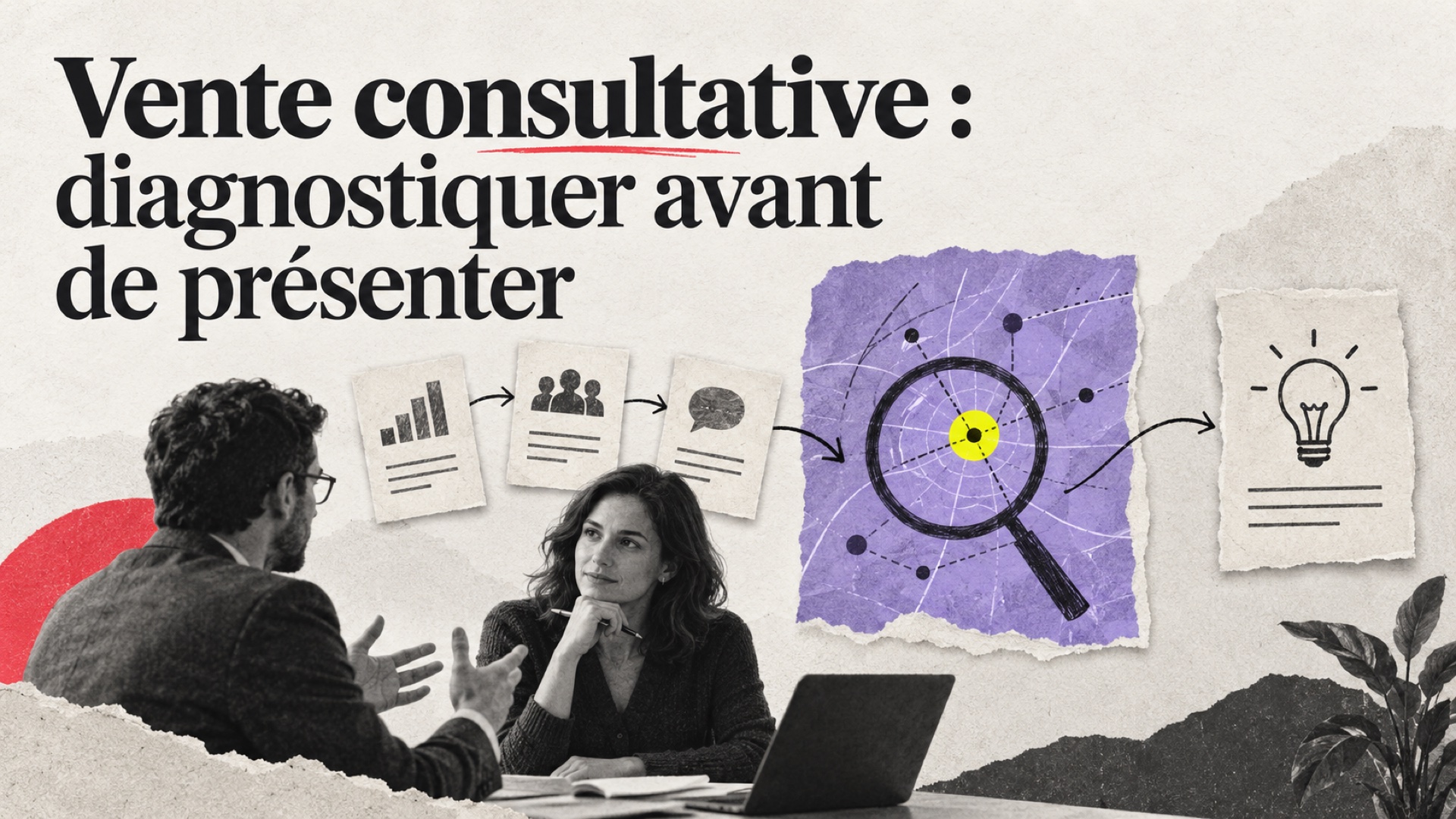 La vente consultative relie les preuves de l'acheteur à un diagnostic partagé avant la recommandation
